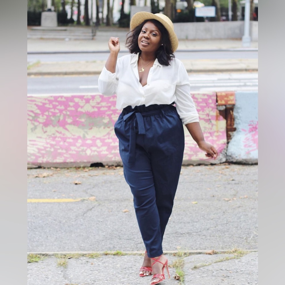 Navy paper bag pants